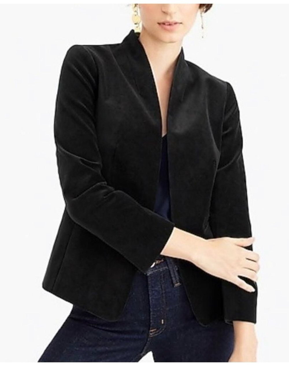 J. Crew Black Open-Front Velvet Tailored Blazer